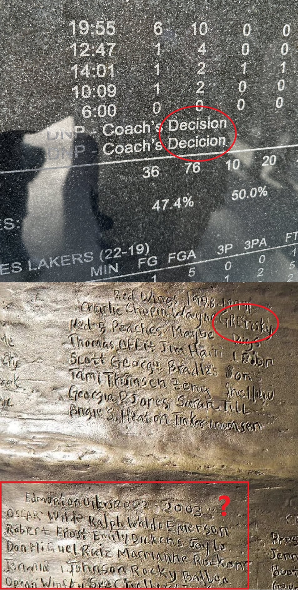 Misspellings on statues of Kobe Bryant and Wayne Gretzky
