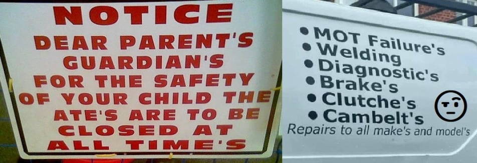 Examples of unnecessary apostrophes